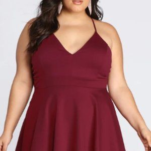 Burgandy Red Lace back Skater short dress